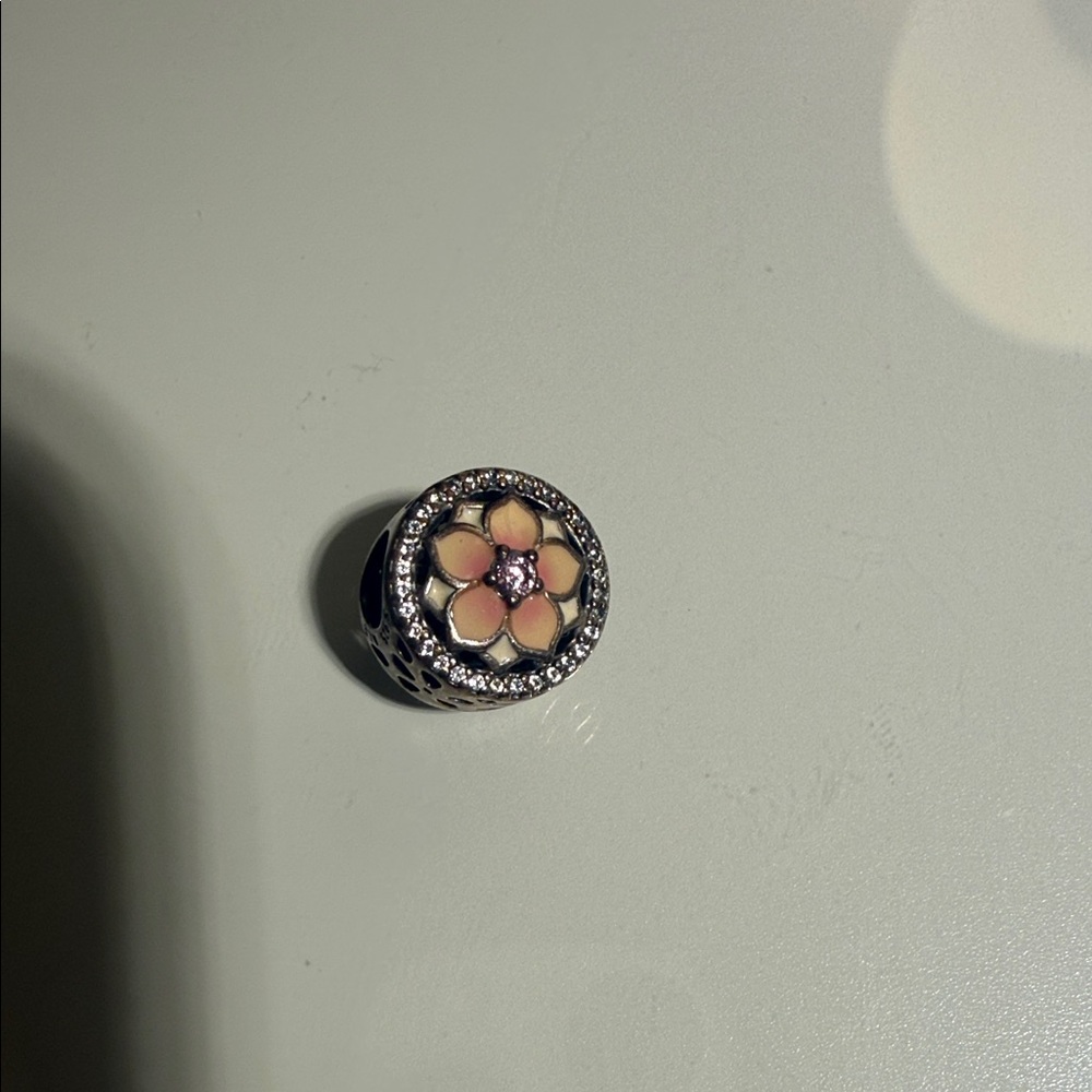 Pandora Pink Enamel Flower Charm with Crystal Halo